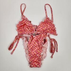 L*Space Bikini Set Maggie Top Roger Bitsy Bottom in Heat Waves Pink Small NWT
